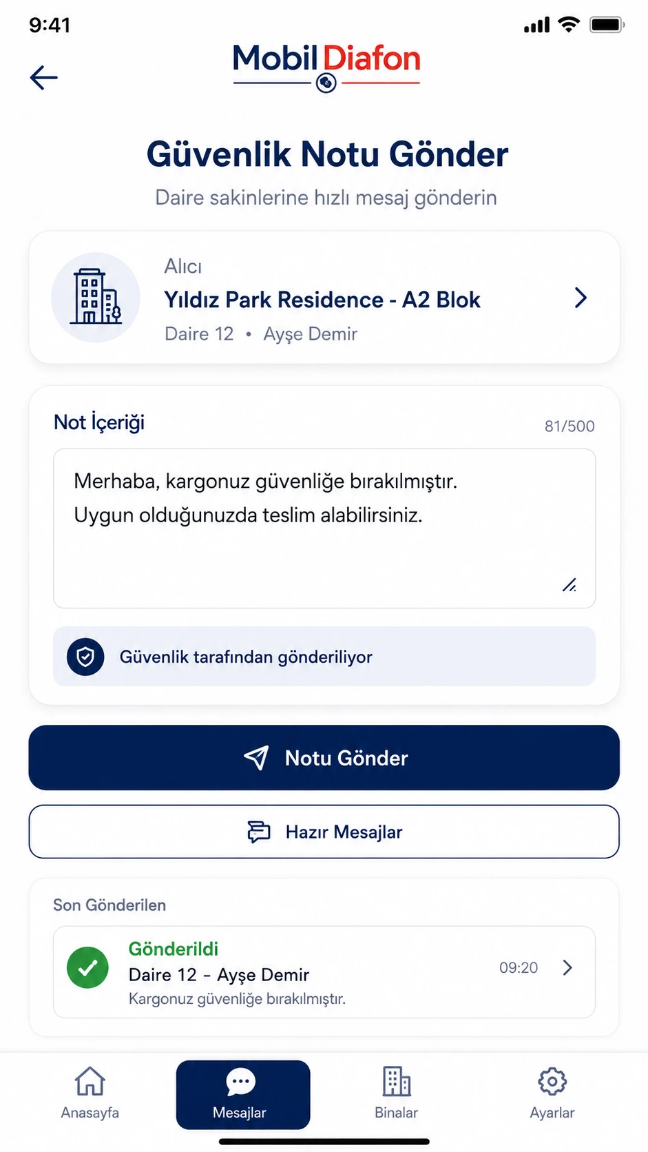 MobilDiafon ekran 9